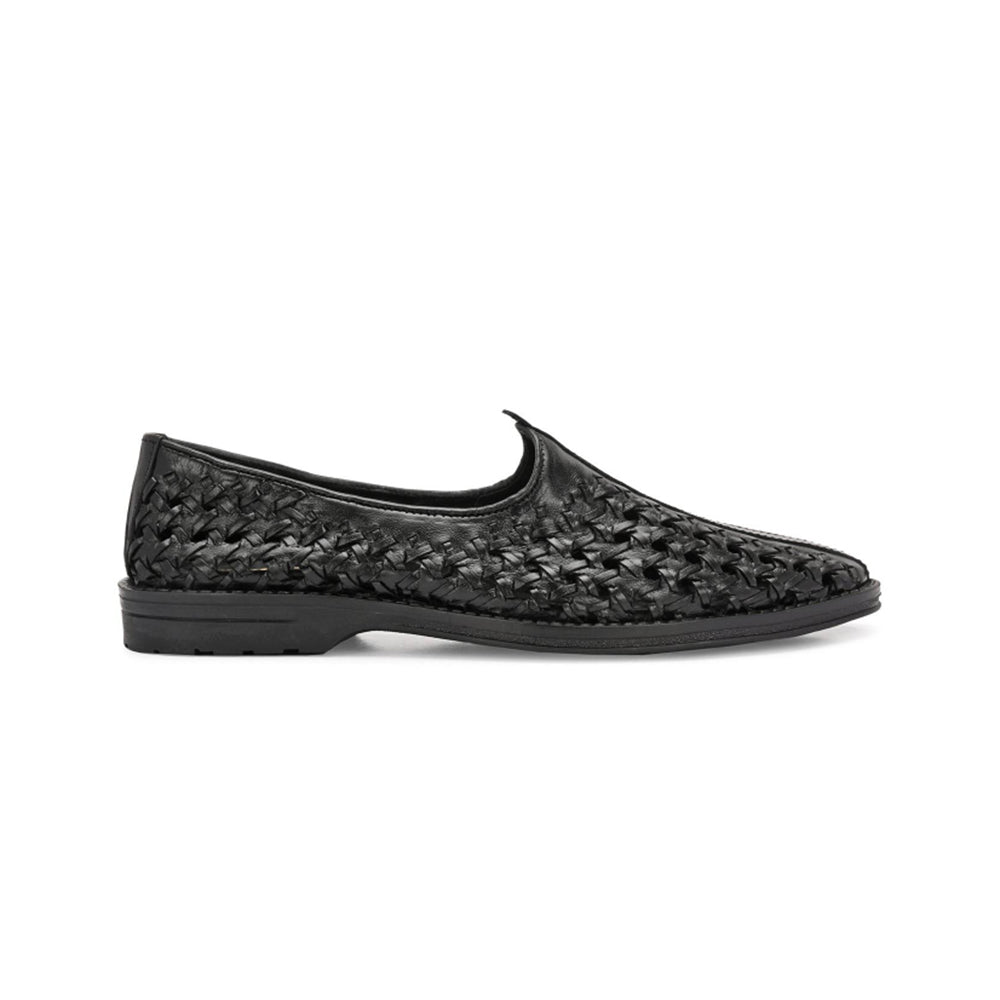 Valentino Men Premium Leather Ethnic Handwoven Slip-On Loafers