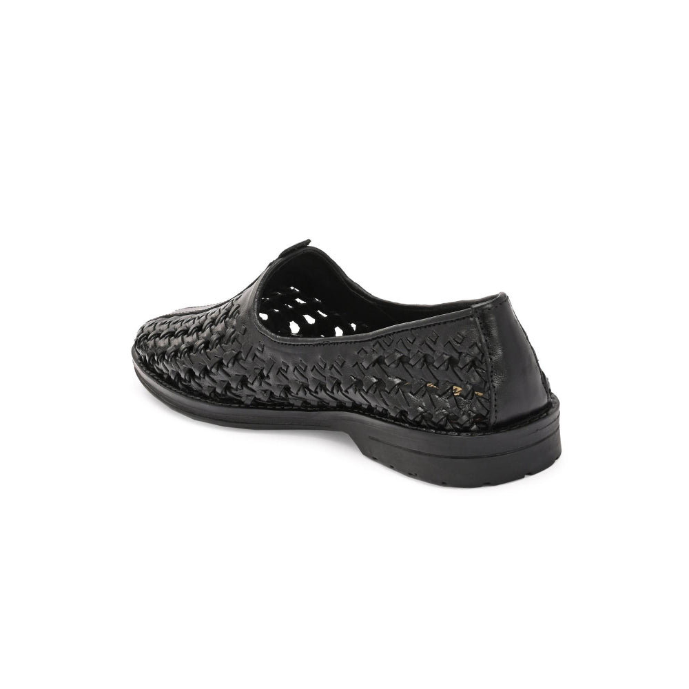 Valentino Men Premium Leather Ethnic Handwoven Slip-On Loafers