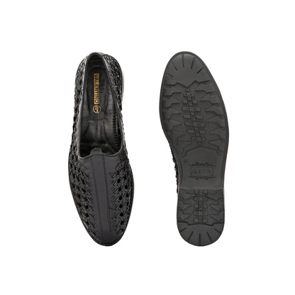 Valentino Men Premium Leather Ethnic Handwoven Slip-On Loafers