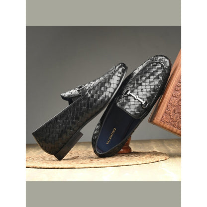 Valentino Genuine Leather Woven Slip-On Loafers for Men with Nulite Sole