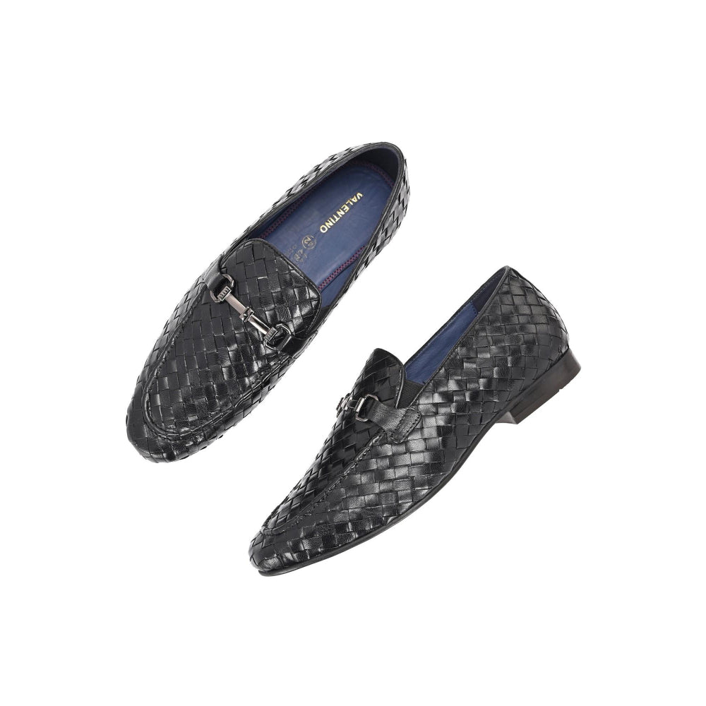 Valentino Genuine Leather Woven Slip-On Loafers for Men with Nulite Sole
