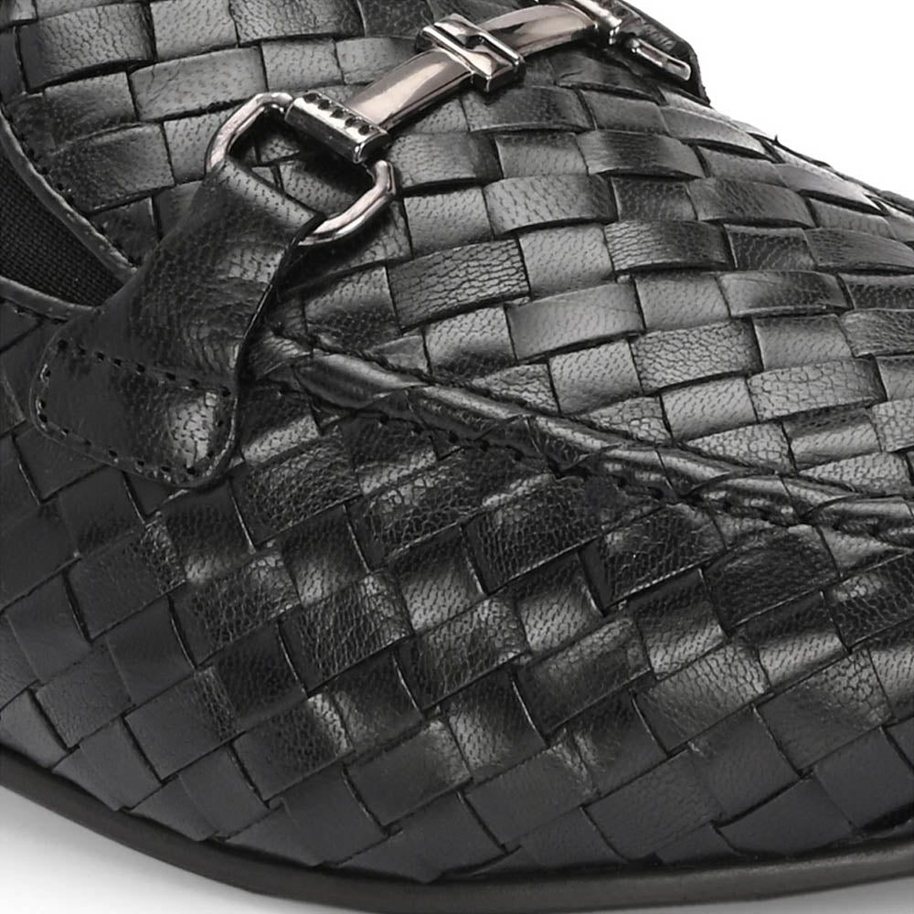 Valentino Genuine Leather Woven Slip-On Loafers for Men with Nulite Sole