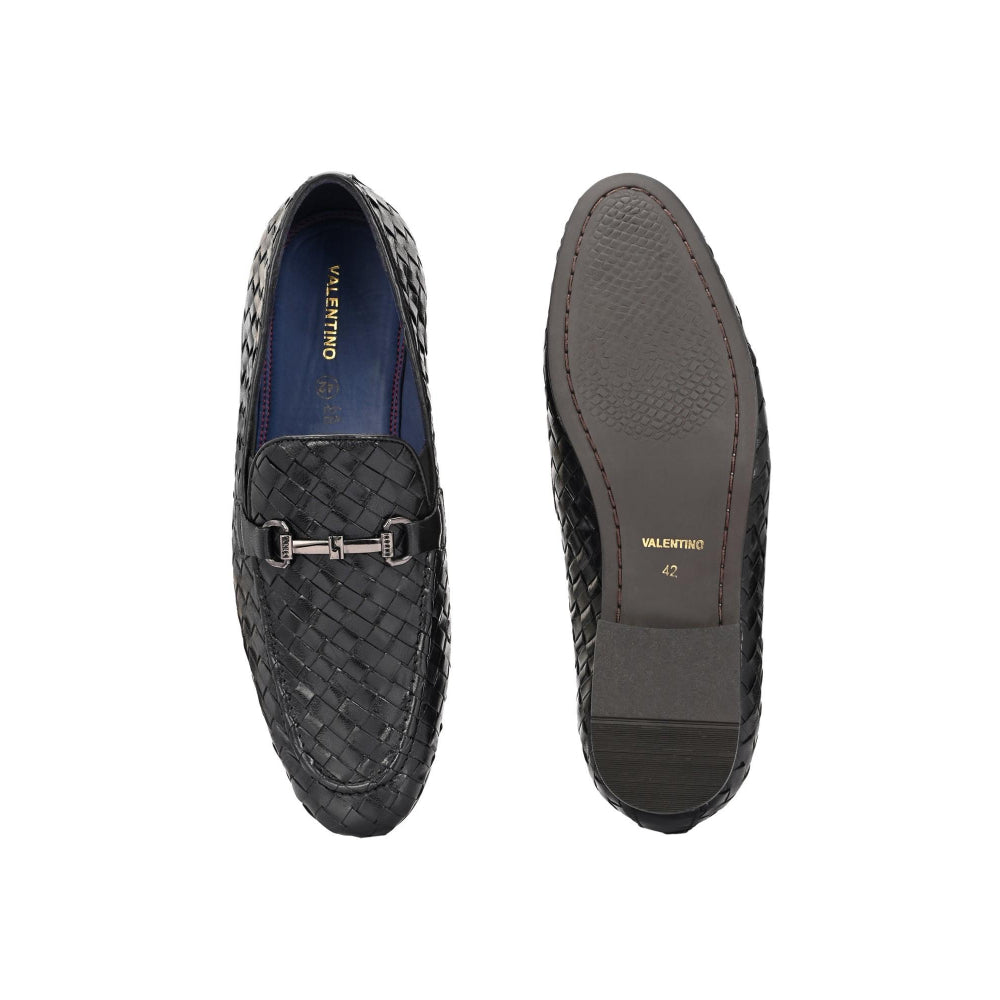 Valentino Genuine Leather Woven Slip-On Loafers for Men with Nulite Sole