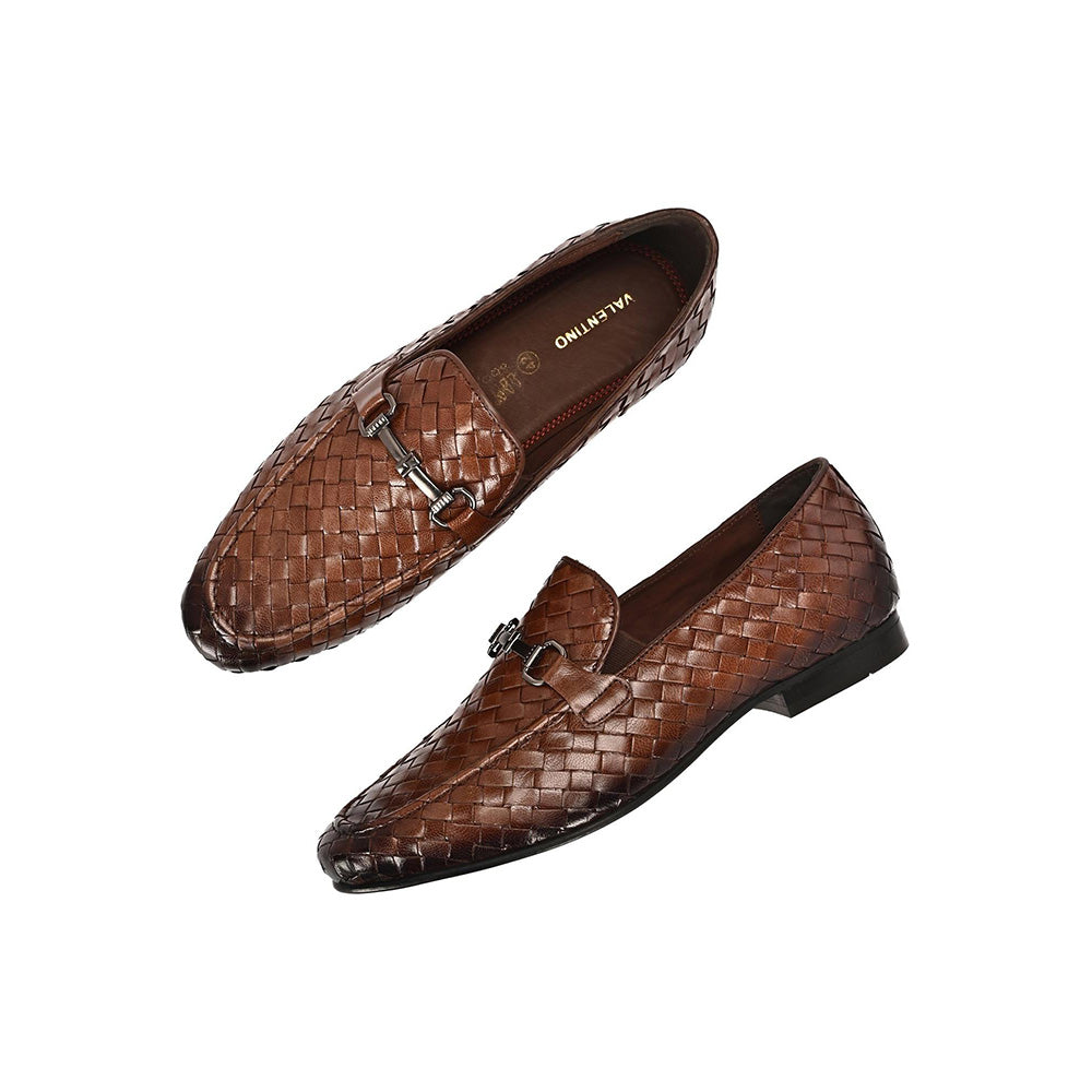 Valentino Genuine Leather Woven Slip-On Loafers for Men with Nulite Sole
