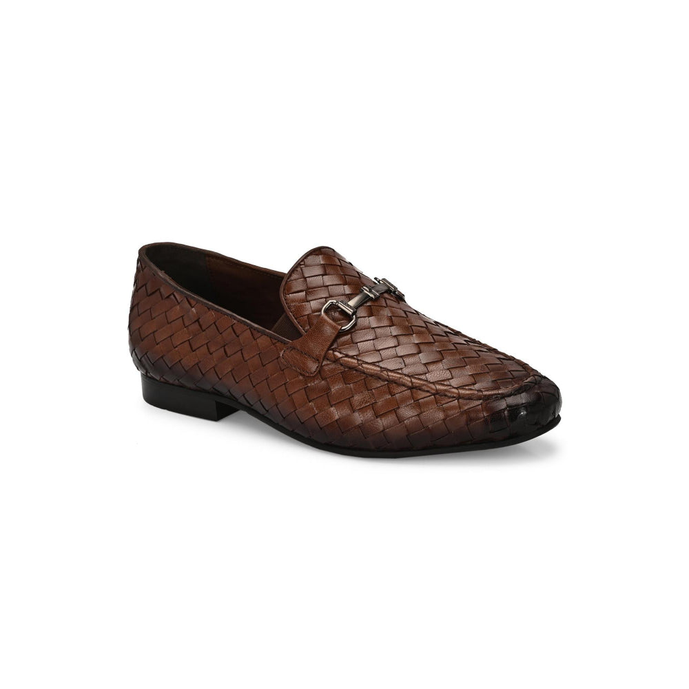 Valentino Genuine Leather Woven Slip-On Loafers for Men with Nulite Sole