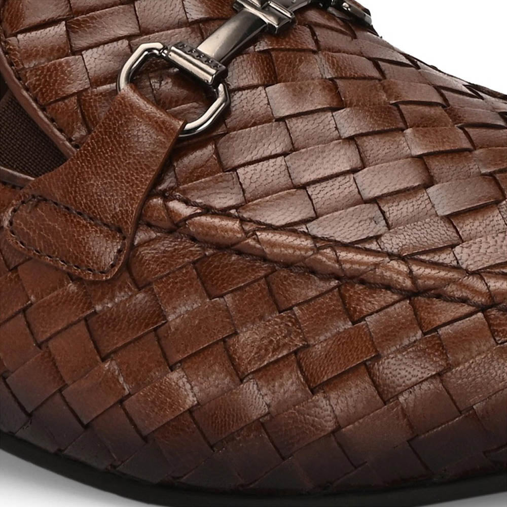 Valentino Genuine Leather Woven Slip-On Loafers for Men with Nulite Sole