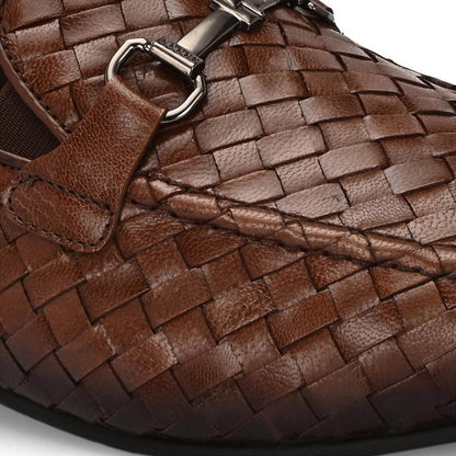 Valentino Genuine Leather Woven Slip-On Loafers for Men with Nulite Sole