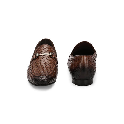 Valentino Genuine Leather Woven Slip-On Loafers for Men with Nulite Sole