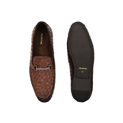 Valentino Genuine Leather Woven Slip-On Loafers for Men with Nulite Sole