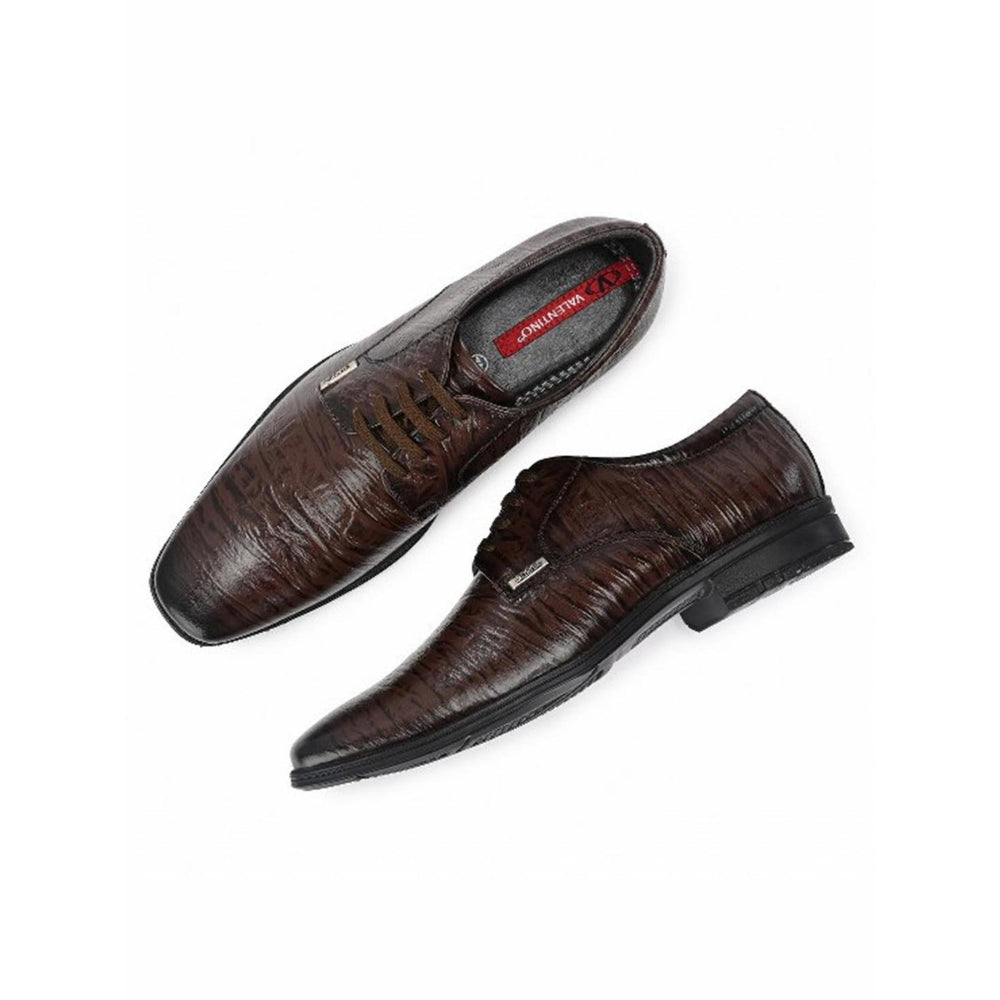 Valentino Men Premium Leather Brown Lace-Up Formal Derby Shoes