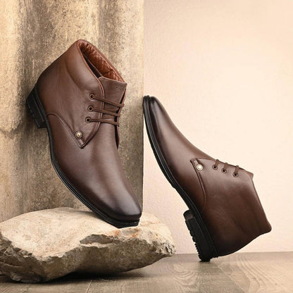 Valentino Men Premium Leather Brown Lace-Up Ankle Boots