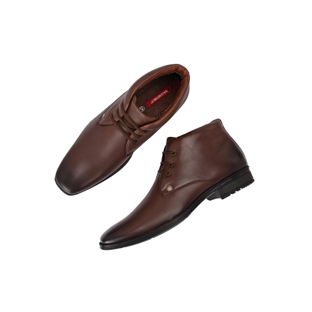 Valentino Men Premium Leather Brown Lace-Up Ankle Boots