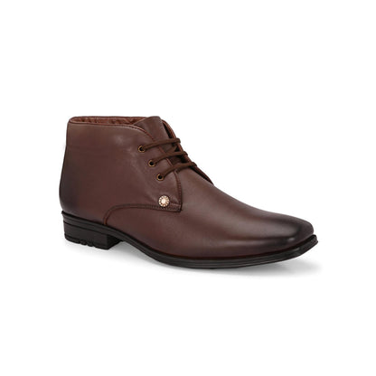 Valentino Men Premium Leather Brown Lace-Up Ankle Boots