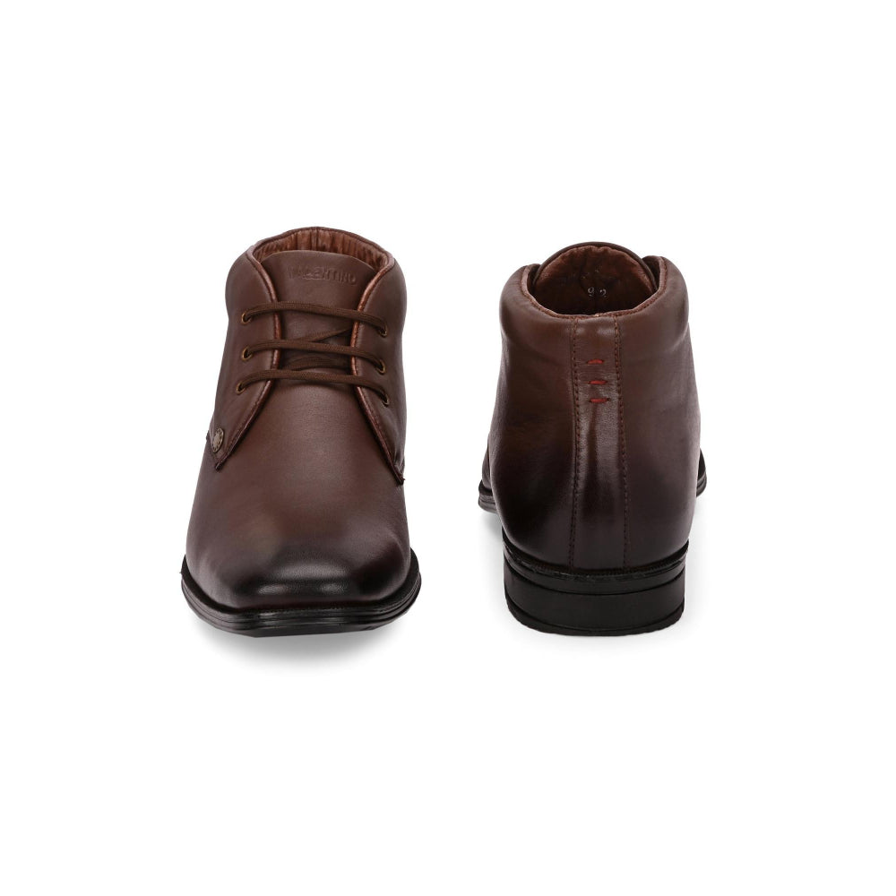 Valentino Men Premium Leather Brown Lace-Up Ankle Boots
