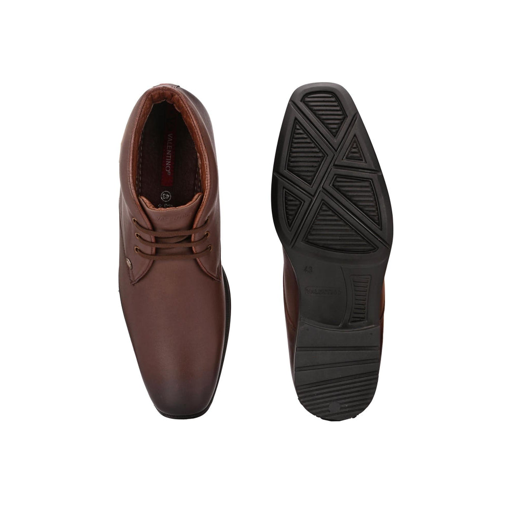 Valentino Men Premium Leather Brown Lace-Up Ankle Boots