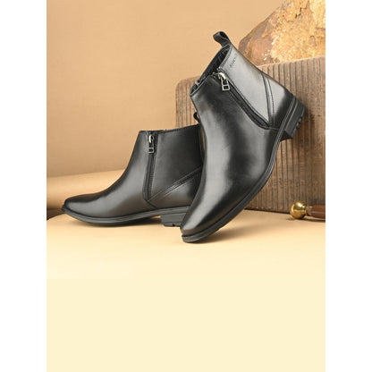 Valentino Men Premium Leather Black Formal Ankle Zipper Boot