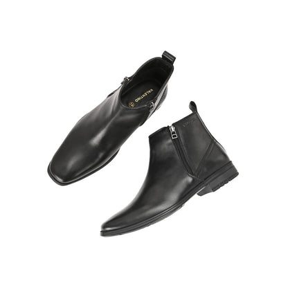 Valentino Men Premium Leather Black Formal Ankle Zipper Boot