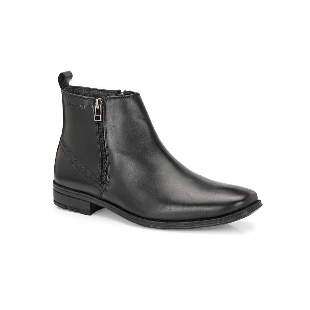 Valentino Men Premium Leather Black Formal Ankle Zipper Boot