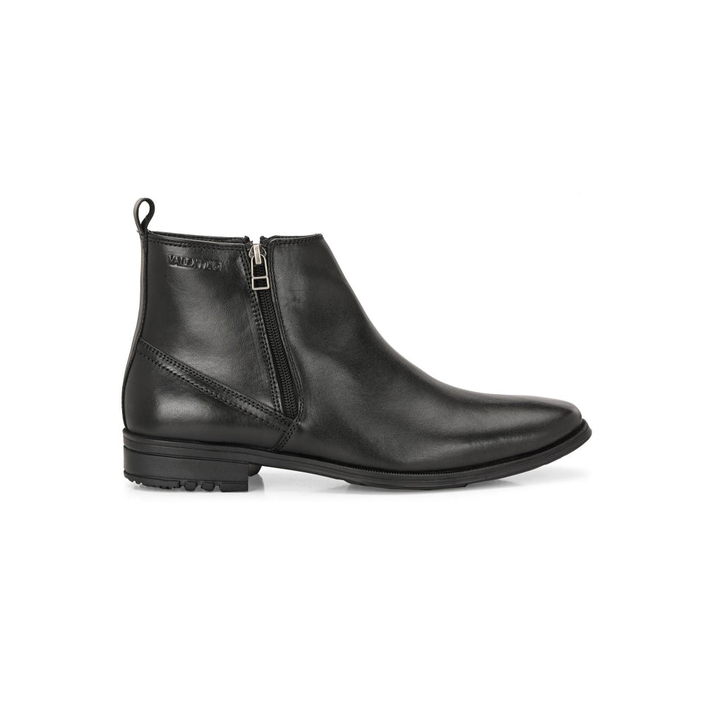 Valentino Men Premium Leather Black Formal Ankle Zipper Boot