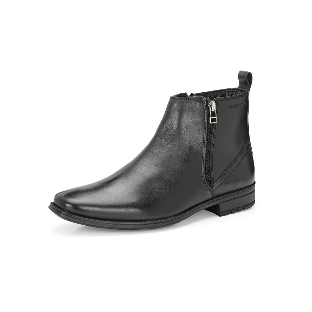 Valentino Men Premium Leather Black Formal Ankle Zipper Boot