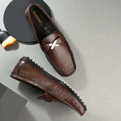 Valentino Men Premium Leather Brown Slip On Loafer