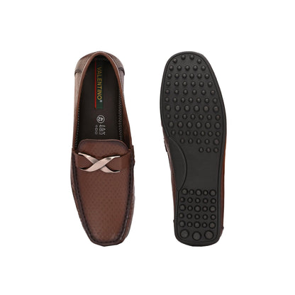 Valentino Men Premium Leather Brown Slip On Loafer