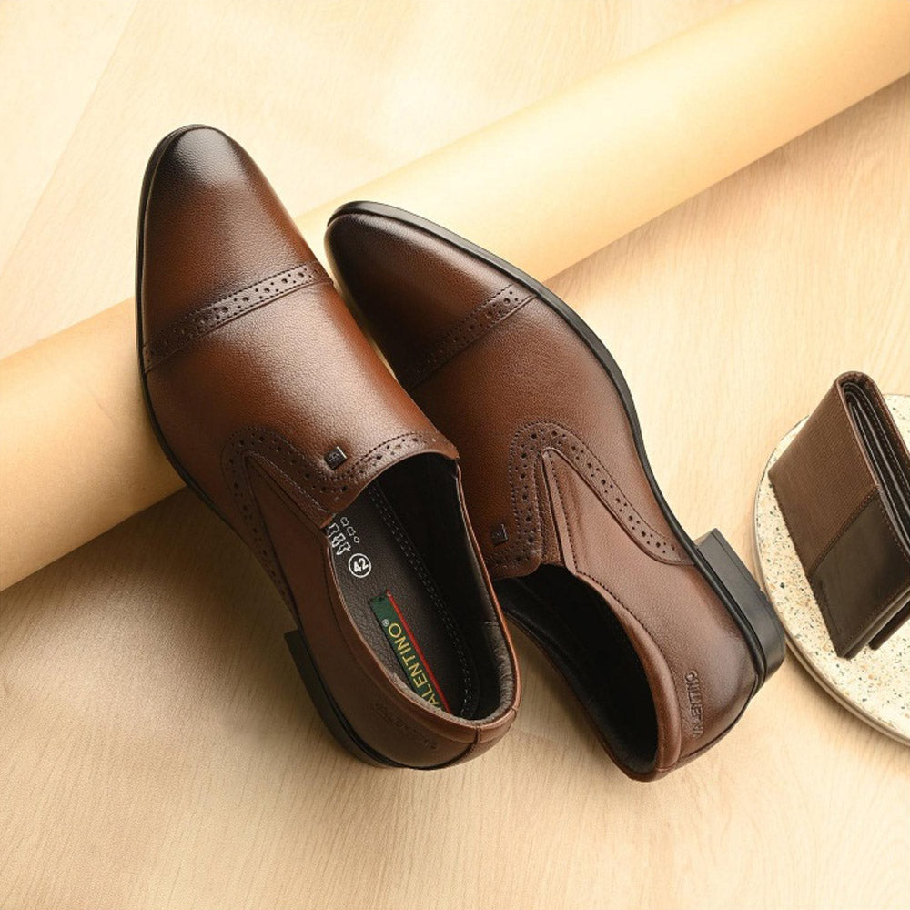Valentino Men Premium Leather Mocca Slip-On Formal Loafer Shoes