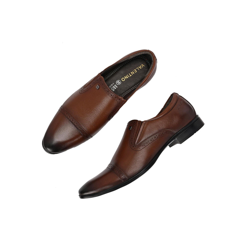 Valentino Men Premium Leather Mocca Slip-On Formal Loafer Shoes