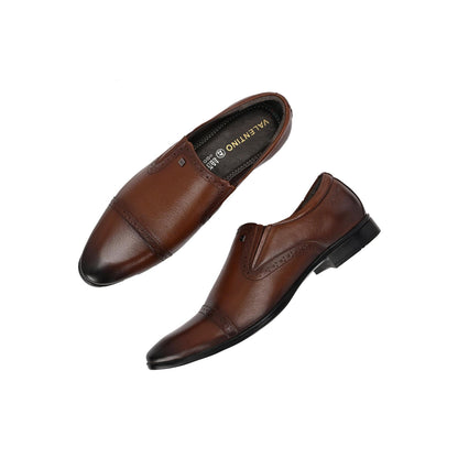 Valentino Men Premium Leather Mocca Slip-On Formal Loafer Shoes