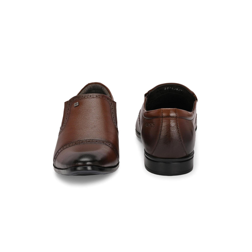 Valentino Men Premium Leather Mocca Slip-On Formal Loafer Shoes