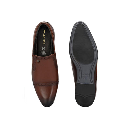 Valentino Men Premium Leather Mocca Slip-On Formal Loafer Shoes