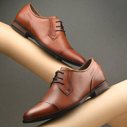 Valentino Men Premium Leather Cognac Lace-Up Formal Derby Shoes
