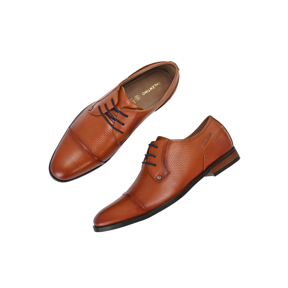 Valentino Men Premium Leather Cognac Lace-Up Formal Derby Shoes