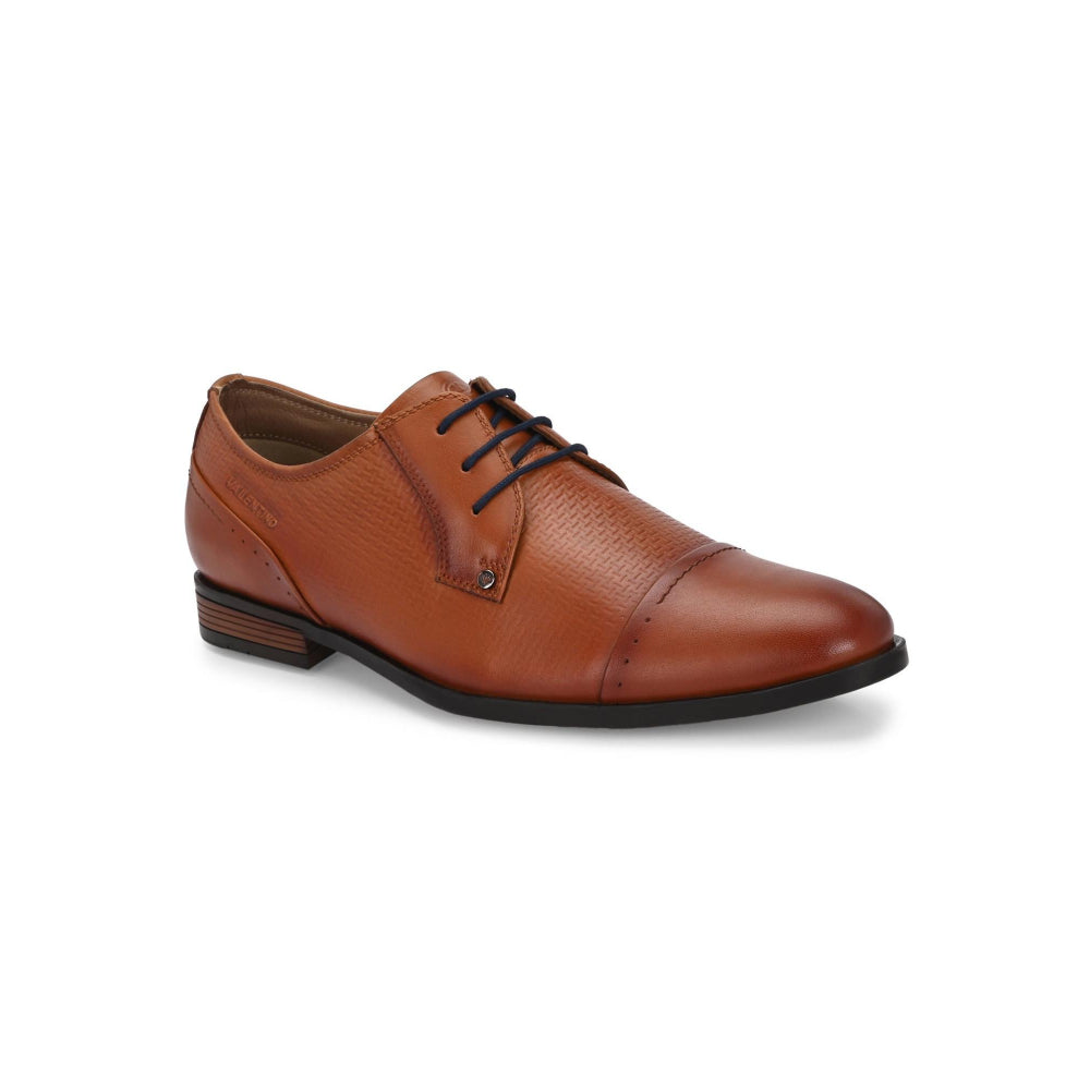 Valentino Men Premium Leather Cognac Lace-Up Formal Derby Shoes