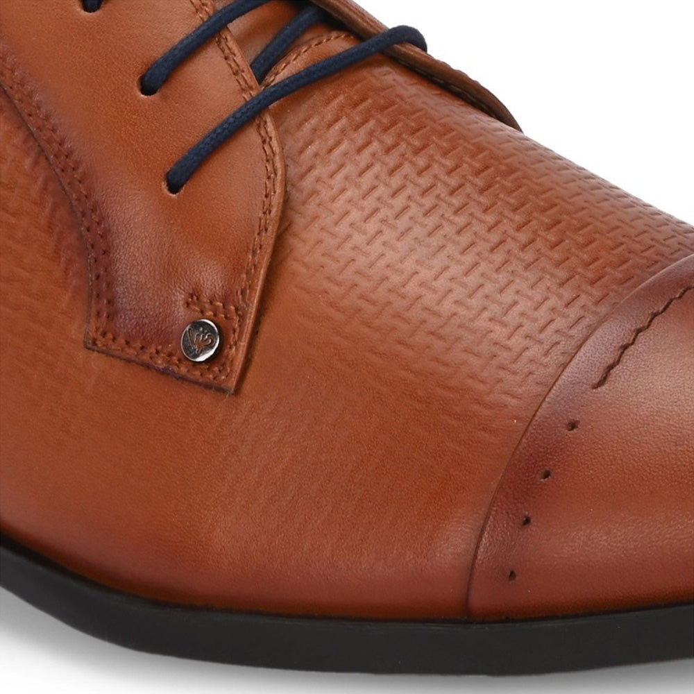 Valentino Men Premium Leather Cognac Lace-Up Formal Derby Shoes