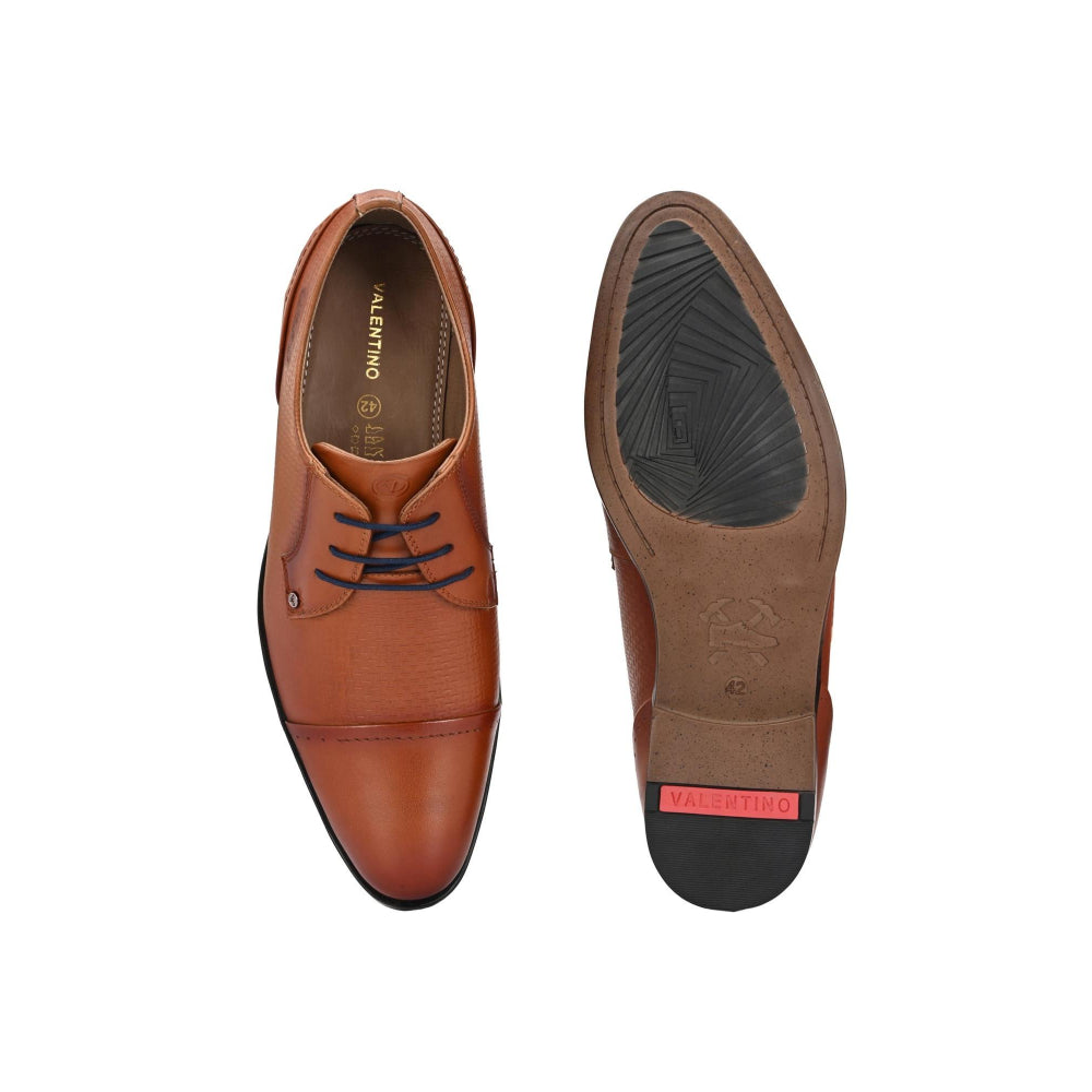 Valentino Men Premium Leather Cognac Lace-Up Formal Derby Shoes