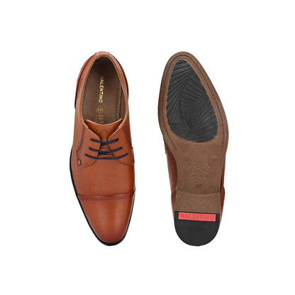 Valentino Men Premium Leather Cognac Lace-Up Formal Derby Shoes