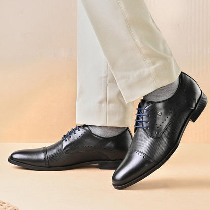 Valentino Men Premium Leather Black Cap Toe Formal Shoes