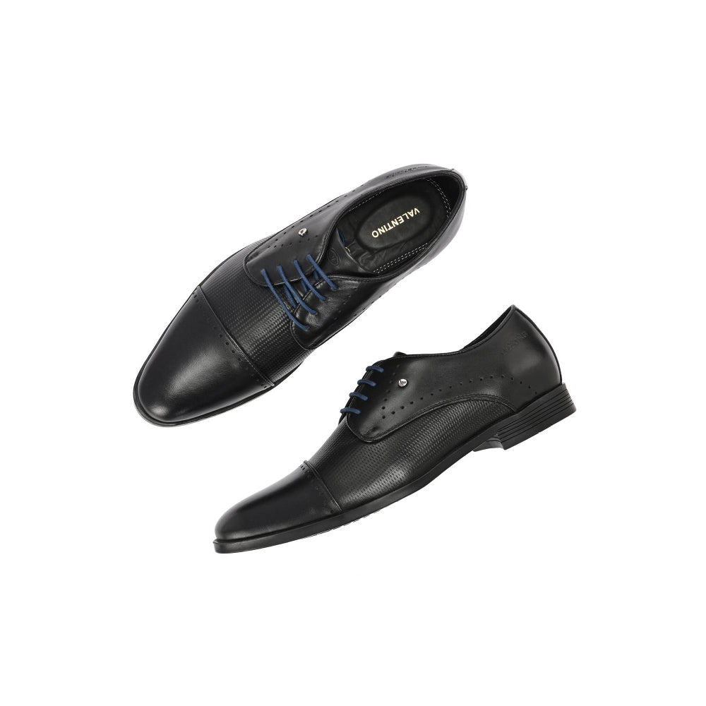 Valentino Men Premium Leather Black Cap Toe Formal Shoes