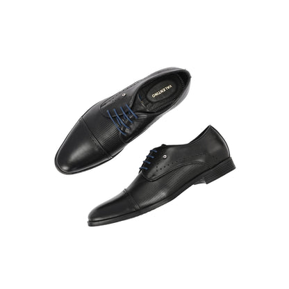 Valentino Men Premium Leather Black Cap Toe Formal Shoes