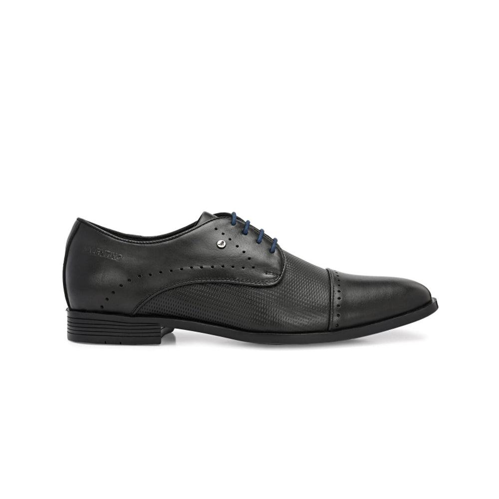 Valentino Men Premium Leather Black Cap Toe Formal Shoes