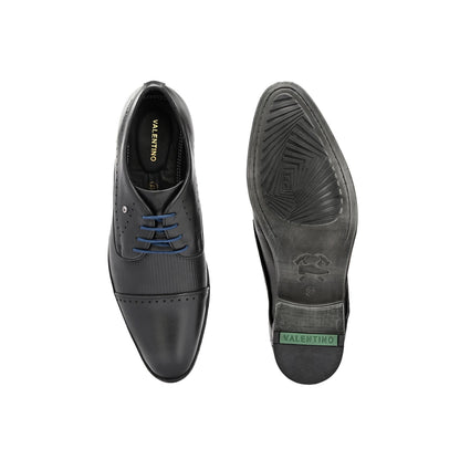 Valentino Men Premium Leather Black Cap Toe Formal Shoes