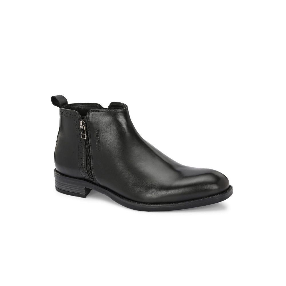 Valentino Men Premium Leather Ankle Side Zipper Boot