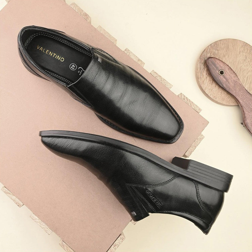 Valentino Men Premium Leather Black Slip-On Formal Loafer Shoes