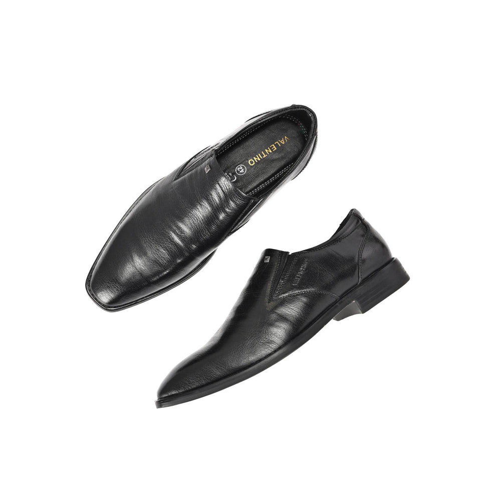 Valentino Men Premium Leather Black Slip-On Formal Loafer Shoes