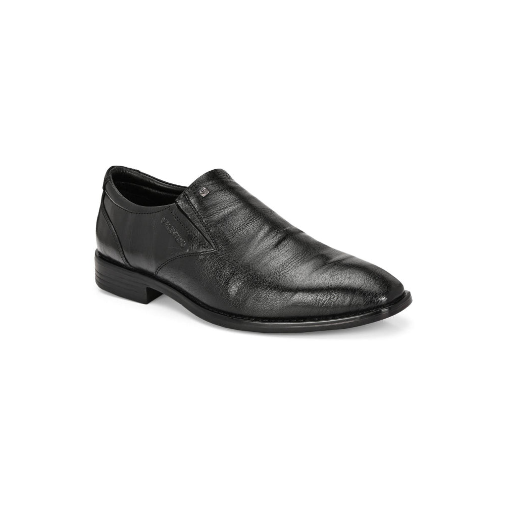 Valentino Men Premium Leather Black Slip-On Formal Loafer Shoes