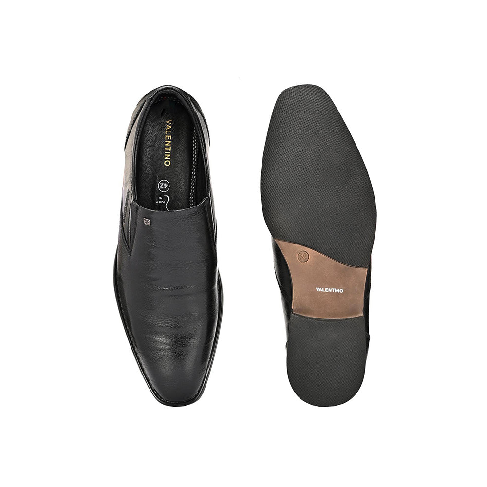 Valentino Men Premium Leather Black Slip-On Formal Loafer Shoes