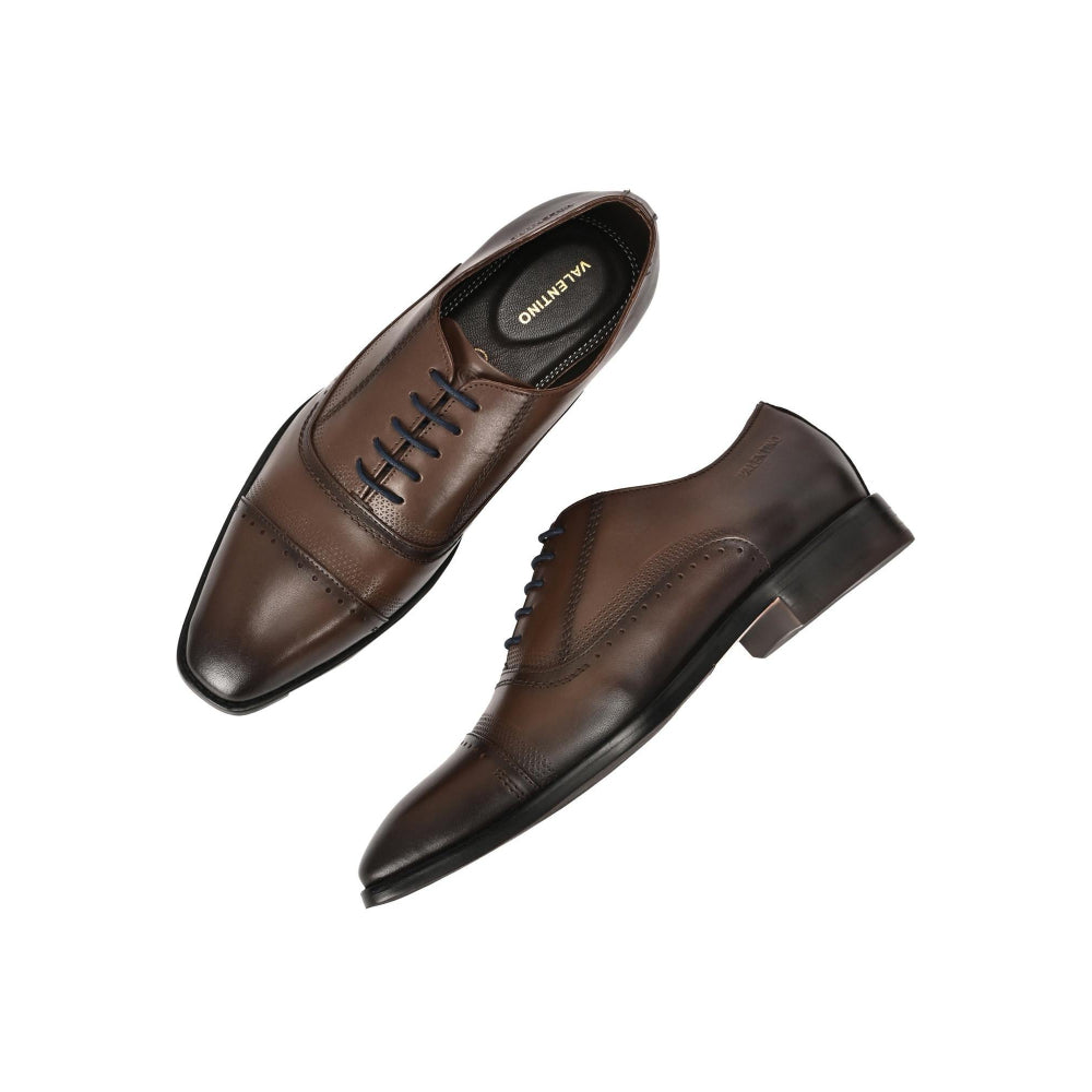 Valentino Men Premium Leather Brown Lace-Up Formal Derby Shoes