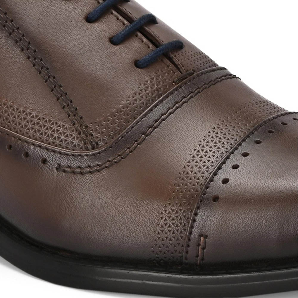 Valentino Men Premium Leather Brown Lace-Up Formal Derby Shoes