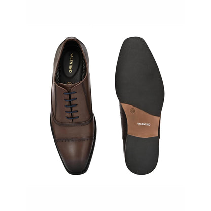 Valentino Men Premium Leather Brown Lace-Up Formal Derby Shoes